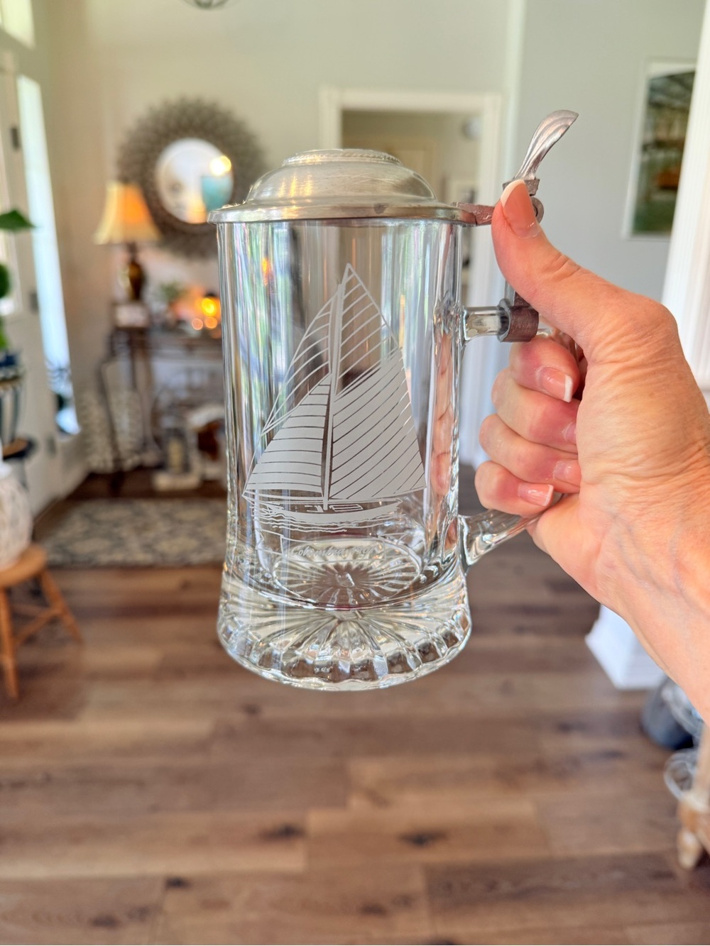 Vintage West German Beer Stein with Clipper Ship Pewter and Glass - Picture 9 of 12